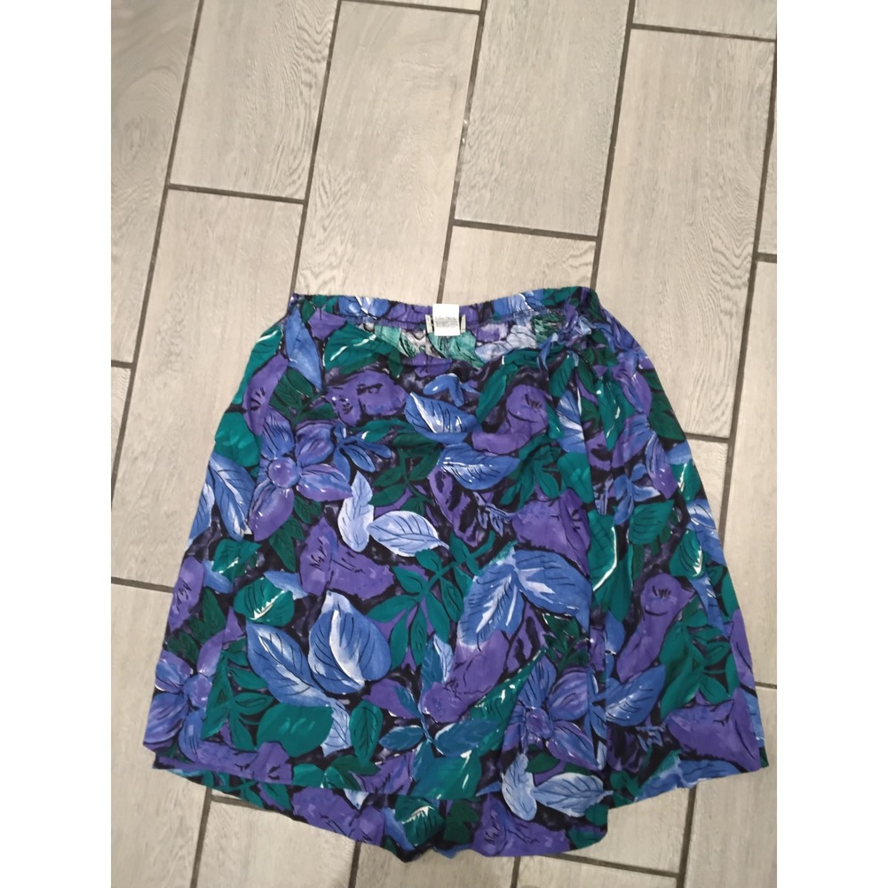 Vintage Floral Print Shorts Women's Purple Green Tropical‎ High Elastic Waist